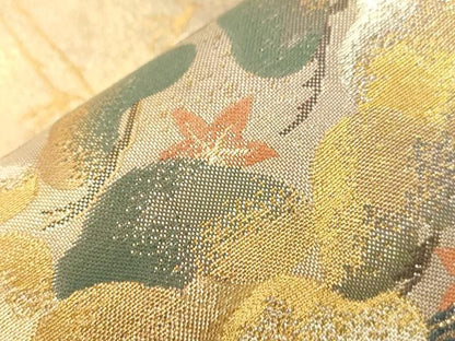 平和屋着物▼六通柄袋帯　流水　鶴　草木文　金糸　引箔　正絹　逸品　CABC8487dy