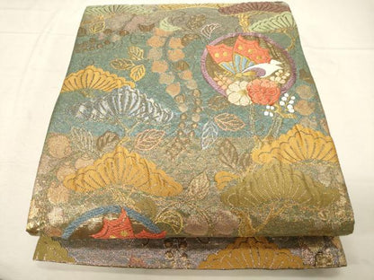 平和屋着物▼六通柄袋帯 花蝶丸文 金糸 正絹 逸品 CABC8508dy