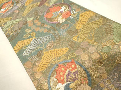 平和屋着物▼六通柄袋帯 花蝶丸文 金糸 正絹 逸品 CABC8508dy