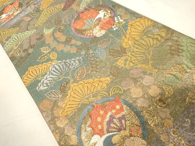 平和屋着物▼六通柄袋帯 花蝶丸文 金糸 正絹 逸品 CABC8508dy