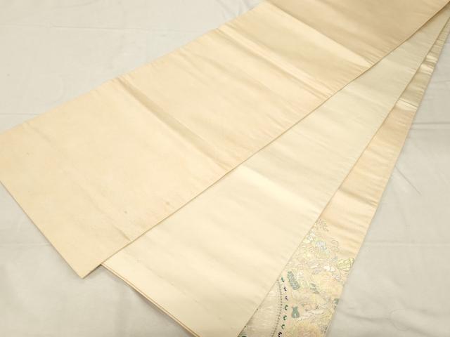 平和屋着物▼太鼓柄袋帯 孔雀花文 銀糸 正絹 逸品 CABC8518dy