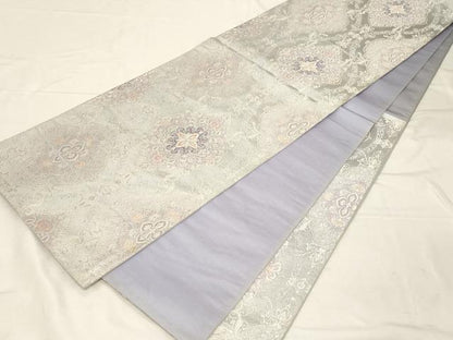 平和屋着物▼六通柄袋帯 立涌正倉院花文 銀糸 正絹 逸品 CABC8519dy