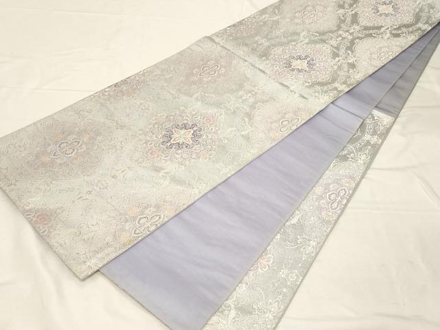 平和屋着物▼六通柄袋帯 立涌正倉院花文 銀糸 正絹 逸品 CABC8519dy