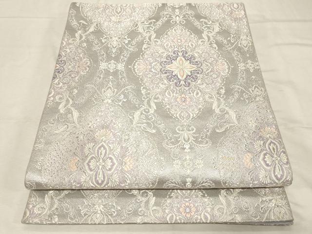 平和屋着物▼六通柄袋帯 立涌正倉院花文 銀糸 正絹 逸品 CABC8519dy