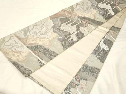 平和屋着物▼六通柄袋帯 叢寿道長 プラチナ 銀座越後屋扱い 正絹 逸品 CABC8520dy