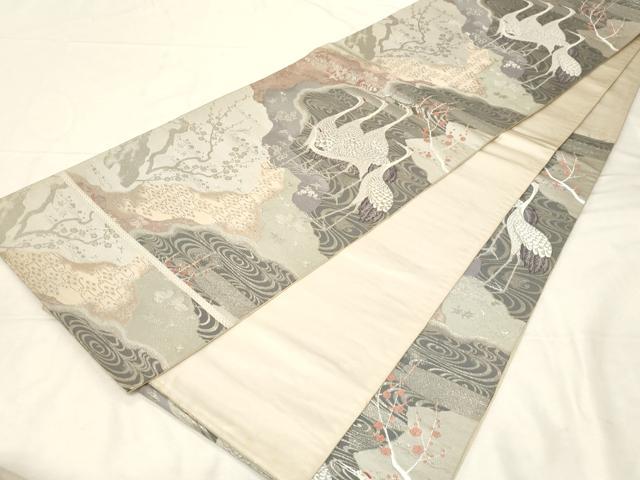 平和屋着物▼六通柄袋帯 叢寿道長 プラチナ 銀座越後屋扱い 正絹 逸品 CABC8520dy