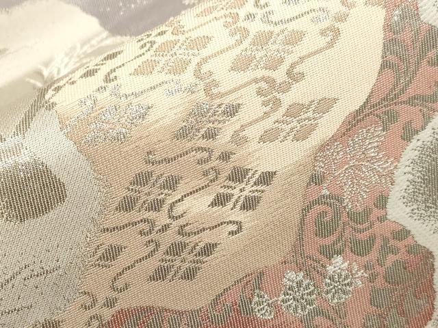平和屋着物▼六通柄袋帯 叢寿道長 プラチナ 銀座越後屋扱い 正絹 逸品 CABC8520dy