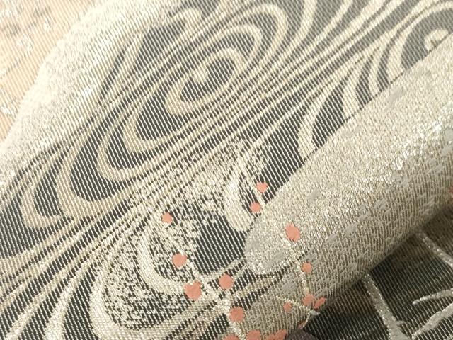 平和屋着物▼六通柄袋帯 叢寿道長 プラチナ 銀座越後屋扱い 正絹 逸品 CABC8520dy