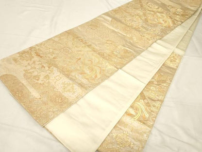 平和屋着物▼六通柄袋帯 更紗鳳凰文 金糸 正絹 逸品 CABC8528dy