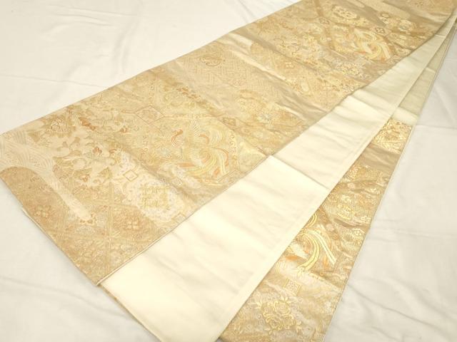 平和屋着物▼六通柄袋帯 更紗鳳凰文 金糸 正絹 逸品 CABC8528dy