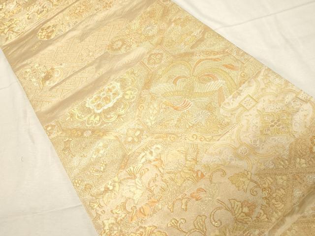 平和屋着物▼六通柄袋帯 更紗鳳凰文 金糸 正絹 逸品 CABC8528dy