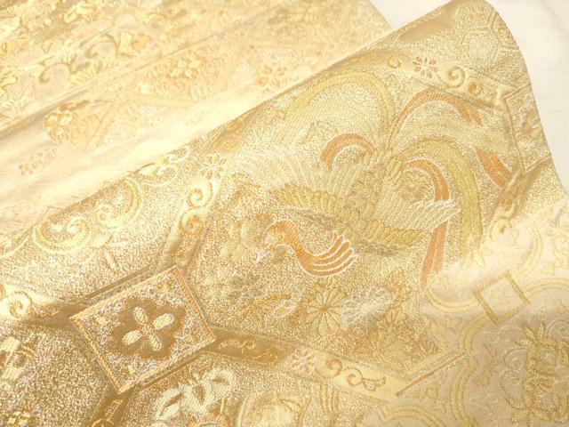 平和屋着物▼六通柄袋帯 更紗鳳凰文 金糸 正絹 逸品 CABC8528dy