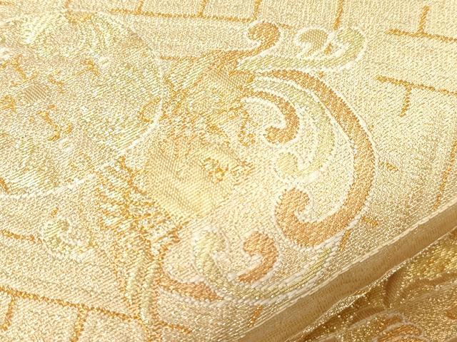 平和屋着物▼六通柄袋帯 更紗鳳凰文 金糸 正絹 逸品 CABC8528dy