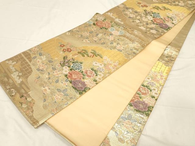 平和屋着物▼六通柄袋帯　更紗花文　金銀糸　正絹　逸品　CABC8538dy