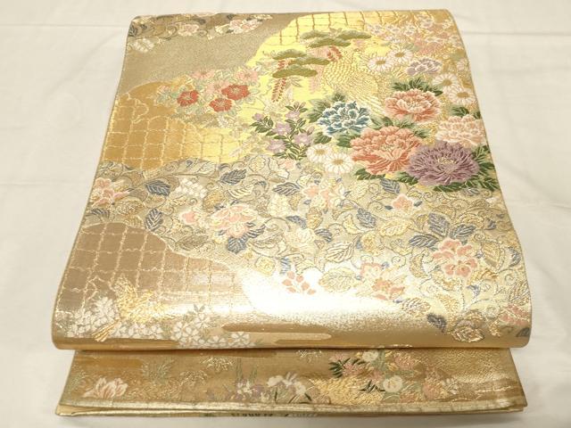 平和屋着物▼六通柄袋帯　更紗花文　金銀糸　正絹　逸品　CABC8538dy