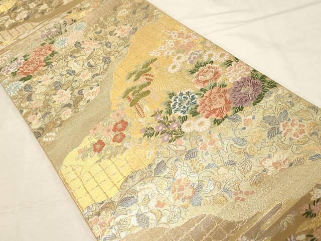 平和屋着物▼六通柄袋帯　更紗花文　金銀糸　正絹　逸品　CABC8538dy