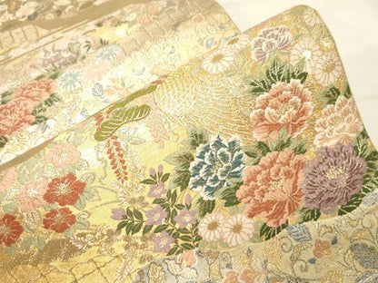 平和屋着物▼六通柄袋帯　更紗花文　金銀糸　正絹　逸品　CABC8538dy
