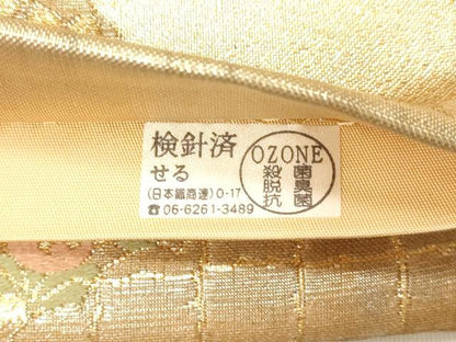 平和屋着物▼六通柄袋帯　更紗花文　金銀糸　正絹　逸品　CABC8538dy