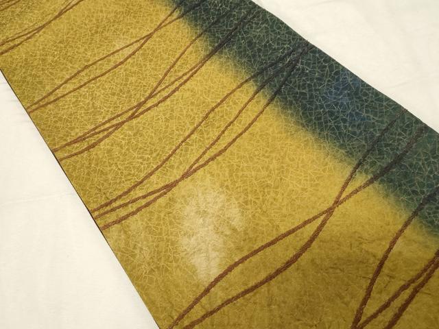 平和屋着物▼六通柄袋帯 ふくれ織 流線文 金通し地 正絹 逸品 CABC8542dy