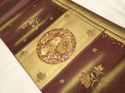 平和屋着物▼太鼓柄袋帯 刺繍 花鳥丸文 金彩 正絹 逸品 CABC8554dy