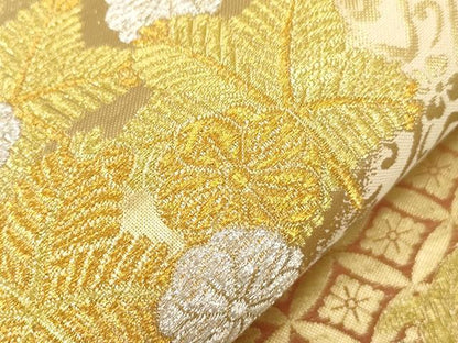平和屋着物▼六通柄袋帯 紹巴 切嵌飛鶴花文 金銀糸 正絹 逸品 CABC8582dy