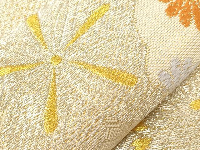 平和屋着物▼六通柄袋帯 雪輪舞花文 金糸 正絹 逸品 CABC8591dy