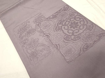 平和屋着物▼太鼓柄袋帯 総刺繍 色紙草花文 浅紫色 正絹 逸品 CABC8616dy