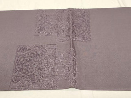 平和屋着物▼太鼓柄袋帯 総刺繍 色紙草花文 浅紫色 正絹 逸品 CABC8616dy
