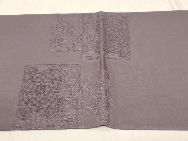 平和屋着物▼太鼓柄袋帯 総刺繍 色紙草花文 浅紫色 正絹 逸品 CABC8616dy