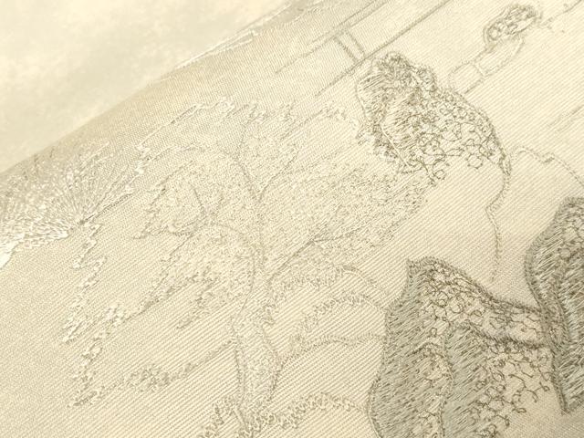 平和屋着物▼太鼓柄袋帯 総刺繍 銀閣寺 銀糸 正絹 逸品 CABC8644dy