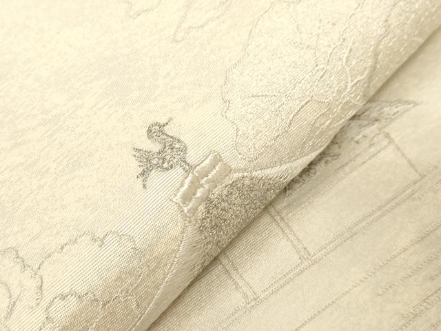 平和屋着物▼太鼓柄袋帯 総刺繍 銀閣寺 銀糸 正絹 逸品 CABC8644dy