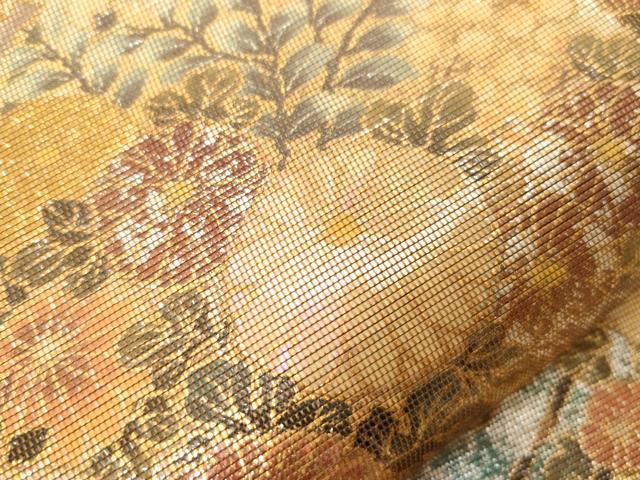 平和屋着物▼太鼓柄袋帯 手織 花車文 ラデン貼絵箔 正絹 逸品 CABC8647dy