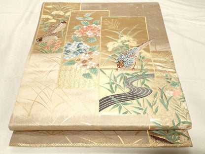 平和屋着物▼六通柄袋帯 唐織 色紙短冊文 金糸 正絹 逸品 CABC8650dy