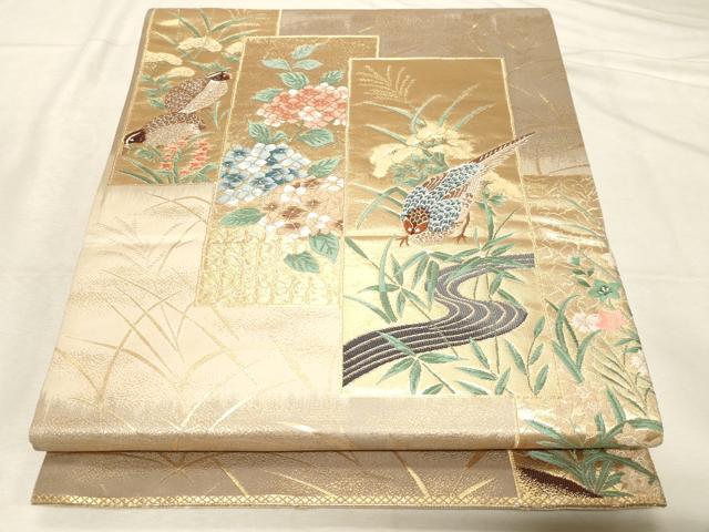 平和屋着物▼六通柄袋帯 唐織 色紙短冊文 金糸 正絹 逸品 CABC8650dy