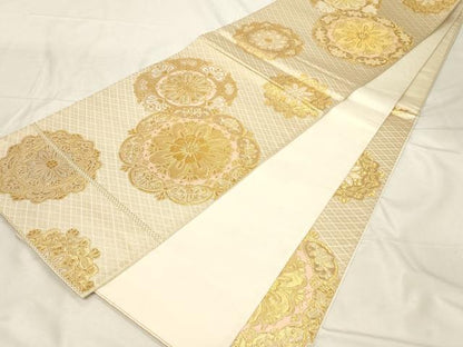 平和屋着物▼六通柄袋帯 吉祥花文 金糸 正絹 逸品 CABC8666dy