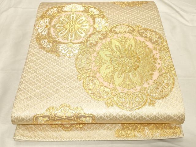平和屋着物▼六通柄袋帯 吉祥花文 金糸 正絹 逸品 CABC8666dy