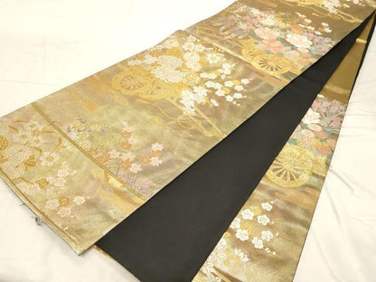 平和屋着物▼六通柄袋帯 絢錦 花車文 四次元箔 正絹 逸品 CABC8667dy