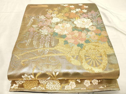 平和屋着物▼六通柄袋帯 絢錦 花車文 四次元箔 正絹 逸品 CABC8667dy