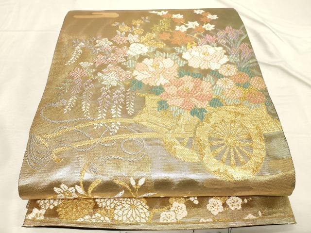 平和屋着物▼六通柄袋帯 絢錦 花車文 四次元箔 正絹 逸品 CABC8667dy