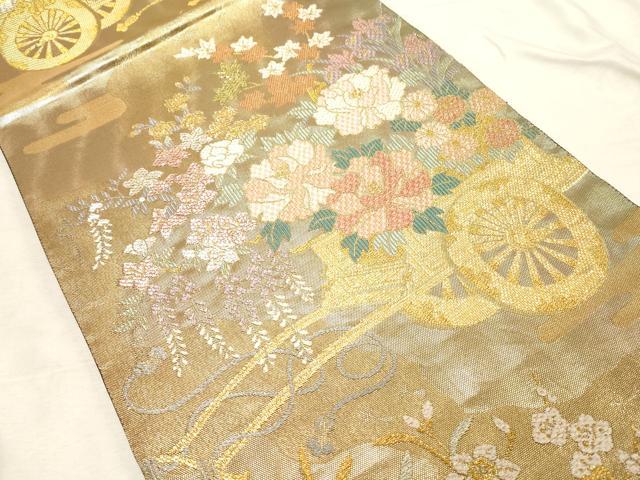 平和屋着物▼六通柄袋帯 絢錦 花車文 四次元箔 正絹 逸品 CABC8667dy