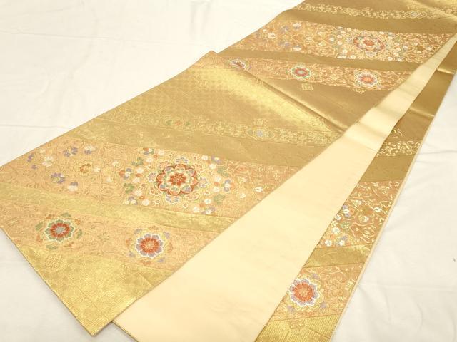 平和屋着物▼六通柄袋帯 佐賀レース文 金糸 正絹 逸品 CABC8741dy