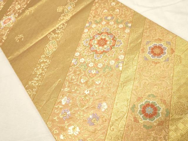 平和屋着物▼六通柄袋帯 佐賀レース文 金糸 正絹 逸品 CABC8741dy