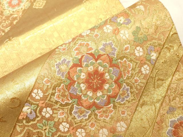 平和屋着物▼六通柄袋帯 佐賀レース文 金糸 正絹 逸品 CABC8741dy