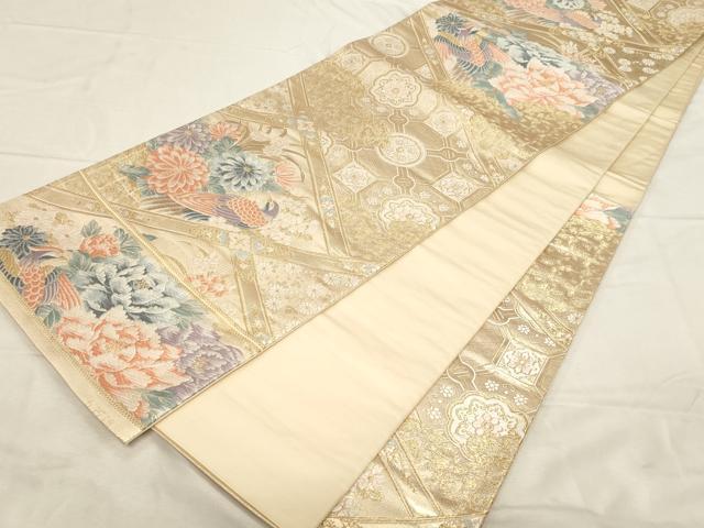 平和屋着物▼六通柄袋帯 九百錦 唐織 天井花鳥文 正絹 逸品 CABC8752dy