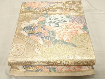 平和屋着物▼六通柄袋帯 九百錦 唐織 天井花鳥文 正絹 逸品 CABC8752dy
