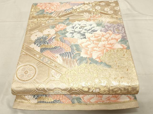 平和屋着物▼六通柄袋帯 九百錦 唐織 天井花鳥文 正絹 逸品 CABC8752dy