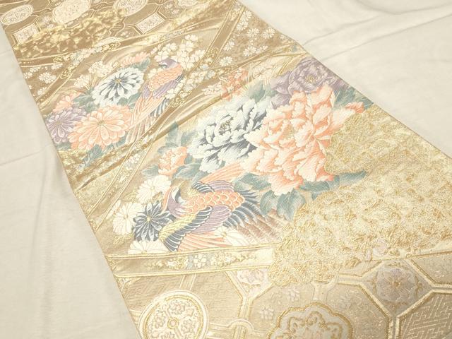 平和屋着物▼六通柄袋帯 九百錦 唐織 天井花鳥文 正絹 逸品 CABC8752dy