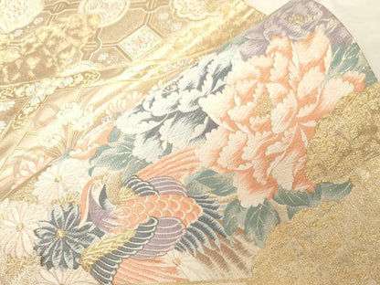 平和屋着物▼六通柄袋帯 九百錦 唐織 天井花鳥文 正絹 逸品 CABC8752dy
