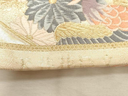 平和屋着物▼六通柄袋帯 九百錦 唐織 天井花鳥文 正絹 逸品 CABC8752dy