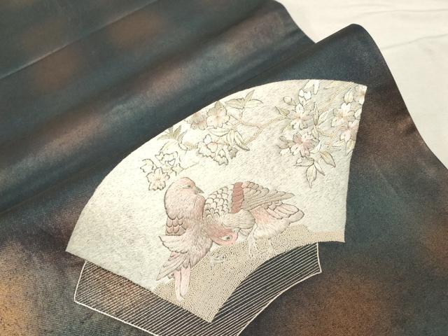 平和屋着物▼中国三大刺繍　相良刺繍　太鼓柄袋帯　地紙花鳥文　金銀糸　引箔　正絹　逸品　CABC8774dy